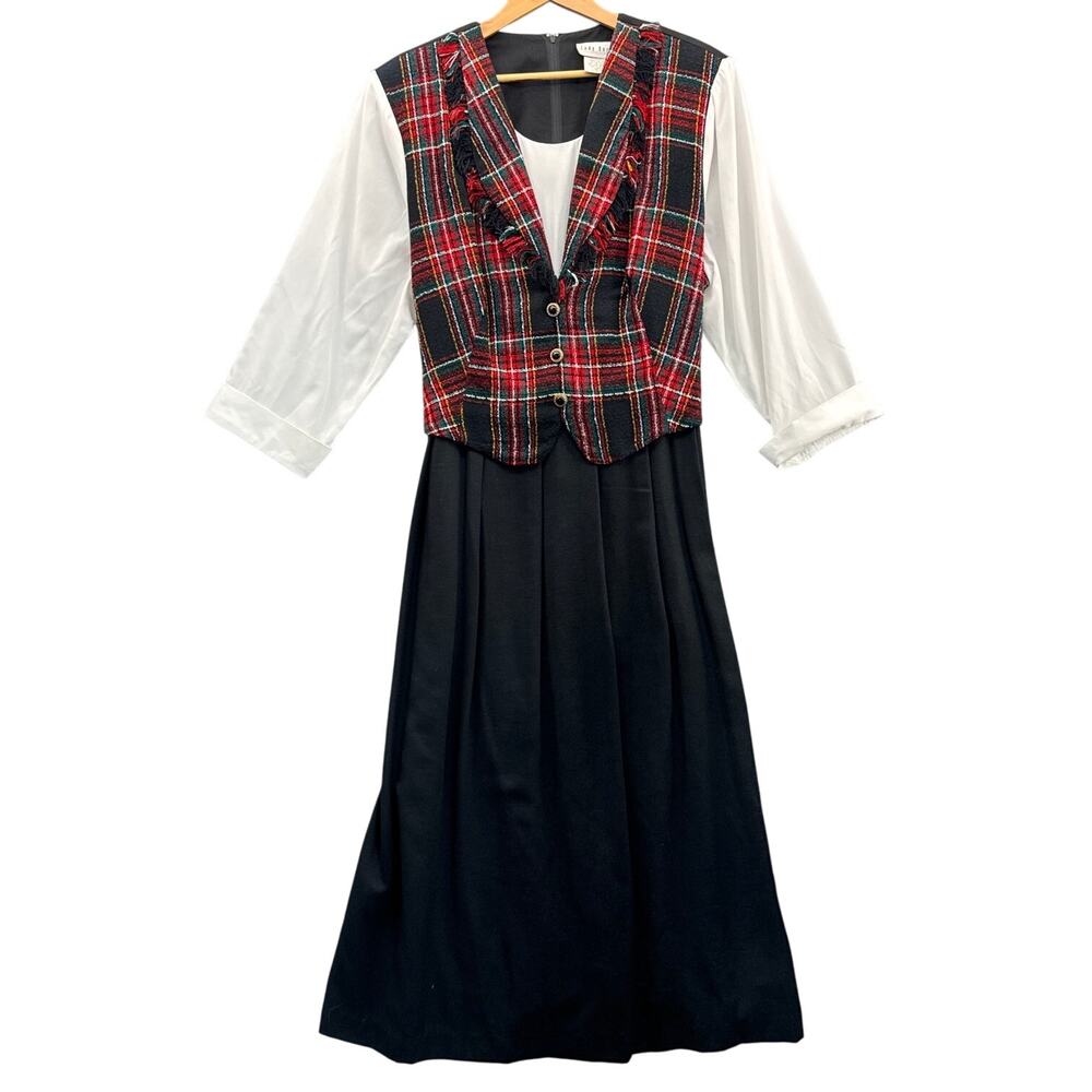 Lady Dorby Vintage Red Black Plaid Vest Shirt Set White Sleeve Dress Women 22W